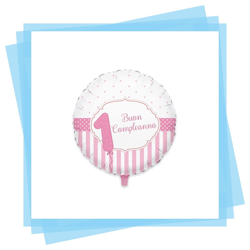 Palloncino Mylar Primo Compleanno Rosa / Celeste