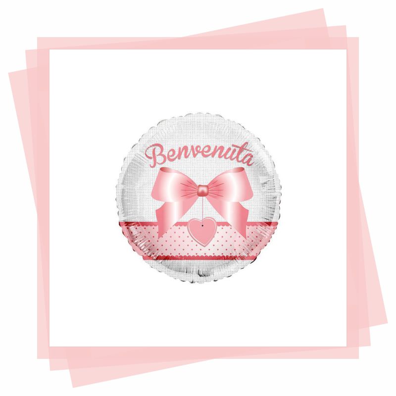 Palloncino Mylar Tondo con Fiocco Rosa/Celeste