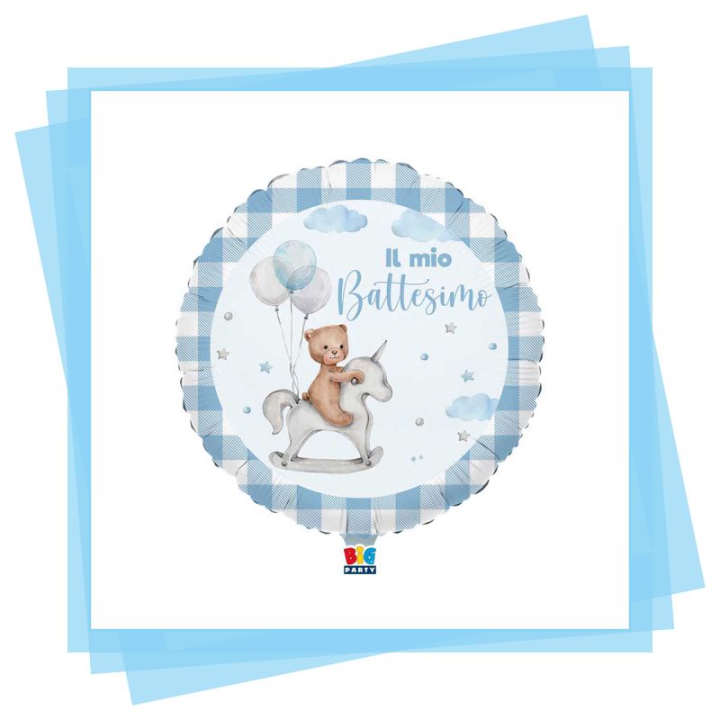 Palloncino Mylar Battesimo Teddy Bear Rosa / Celeste
