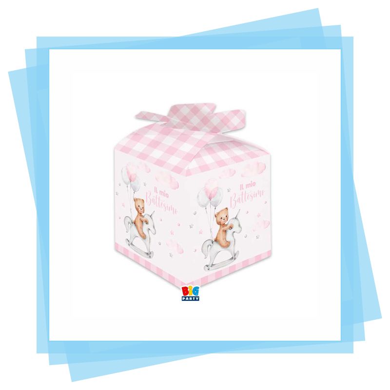 Scatolina Porta Confetti Battesimo Teddy Bear Rosa / Celeste